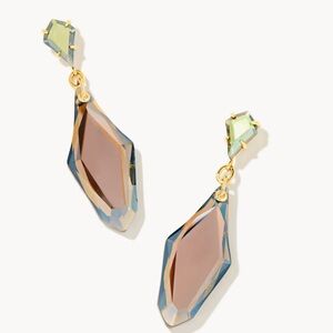 Kendra Scott Alexandria Gold Statement Earrings in Gray Dichroic Glass